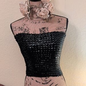 Black Sequin Strapless Top